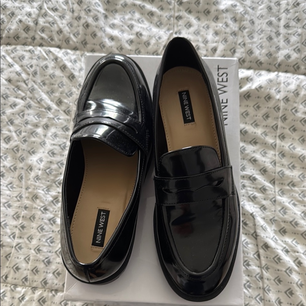 Nine West Shiny Black Loafers